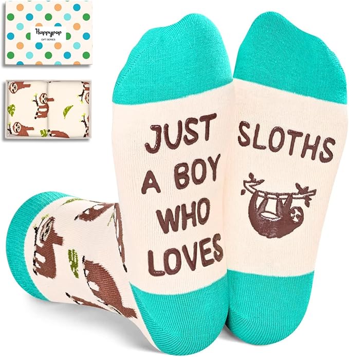 HAPPYPOP Funny Socks for Kids Boys - Sloth Monkey Gifts for 7-9 Years Old, Novelty Cute Corgi Socks