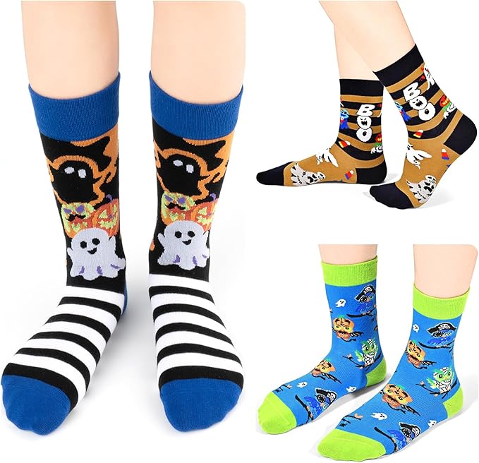 Kids Boys Girls Crew Socks 4-6 Pack + Gift Box, Novelty Funky Colorful Toddler Calf Socks for Teens