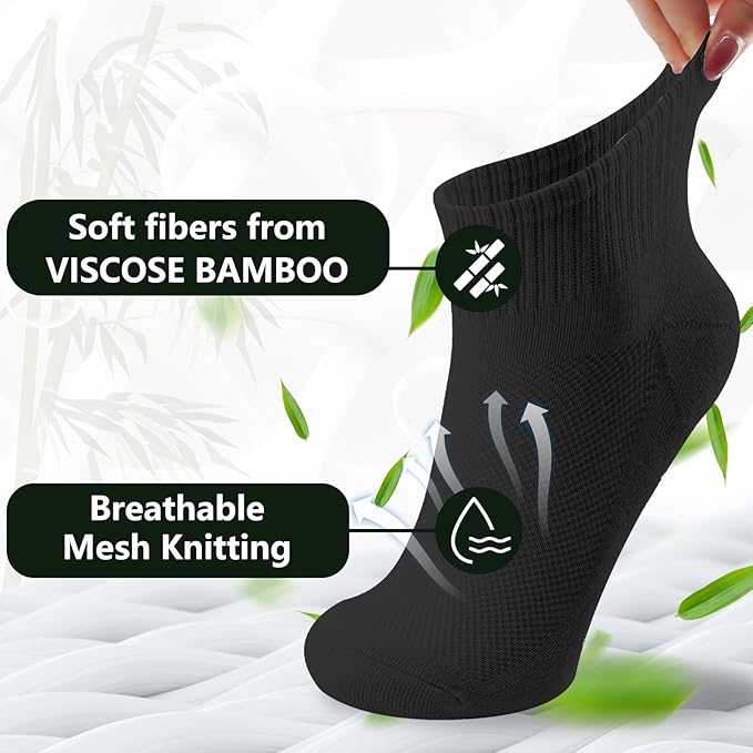 +MD 6 Pairs Ankle Socks for Women and Men, Bamboo Viscose Smell Control Cushioned Sole Casual Low Cut Socks