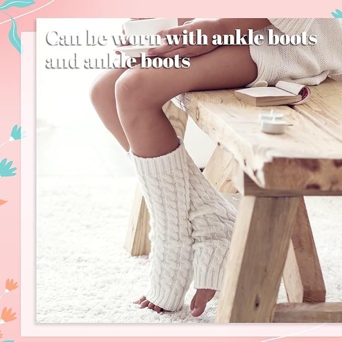SATINIOR 4 Pairs Cable Knit Leg Warmers Women Winter Knitted Crochet Knee Boot Stockings Cuffs Long Legging Socks