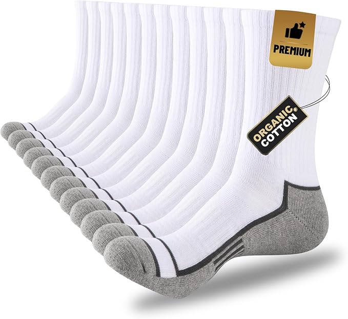 COOPLUS Mens Cotton Cushioned Crew Socks Athletic Running Moisture Wicking Performance Work Boot Socks for Men 6 Pairs
