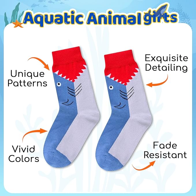 HAPPYPOP Animal Lover Gifts for Boys Girls - Funny Socks for Kids, Silly Shark Socks 4-12 Years