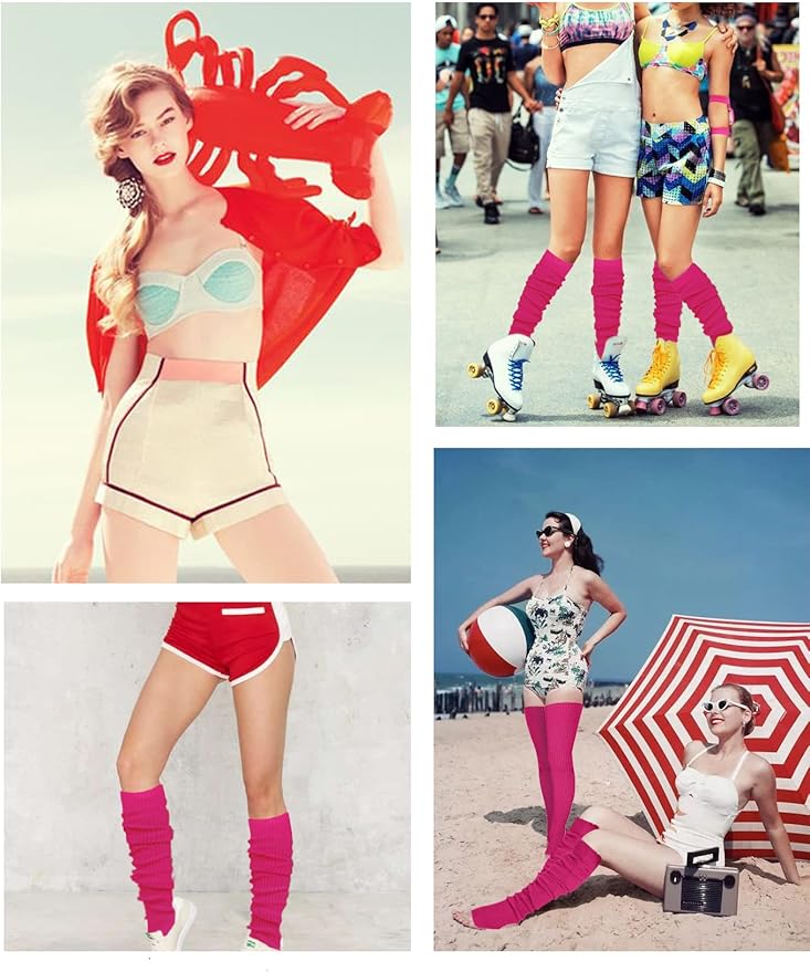 v28 Long Leg Warmer, Women’s Men 80s Party Ribbed Knit Dance Sports