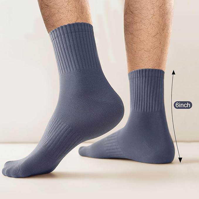 5 Pairs Cotton Men's Crew Socks,Seamless Toe Design,Durable, Soft, Breathable, High Stretch, Size 7-11
