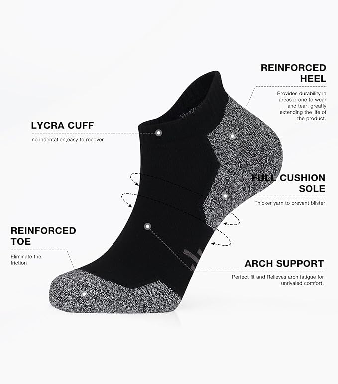 Women's Black Ankle Socks 8 Pack - Cushioned Cotton Everyday Socks for Gym, Travel