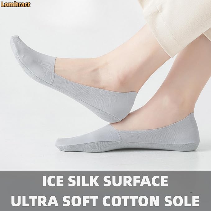 Lomitract Thin No Show Socks (Women 5-12), Made of Ice Silk Surface on the Surface & Cotton on the Bottom