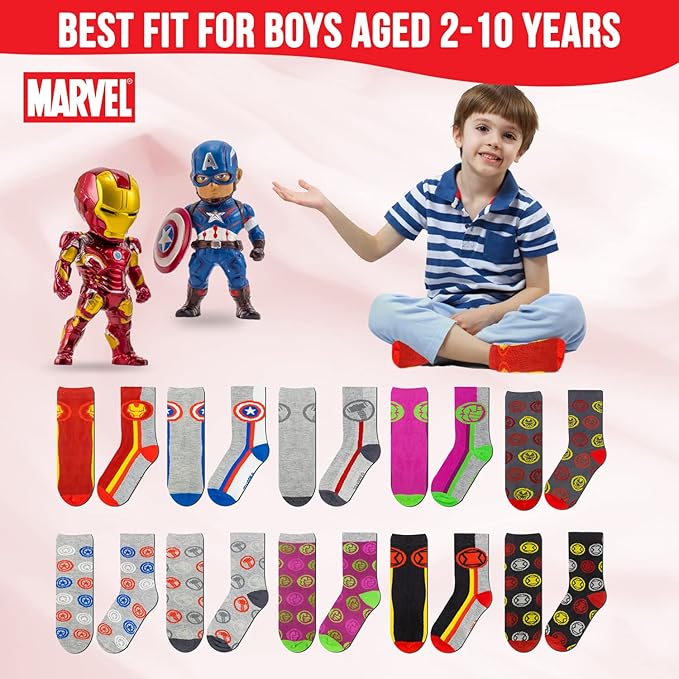 Marvel Legends Superhero Boys Socks, Toddler Socks & Kids Socks, Quality Made Little Boys Socks & Toddler Boys Avenger Socks