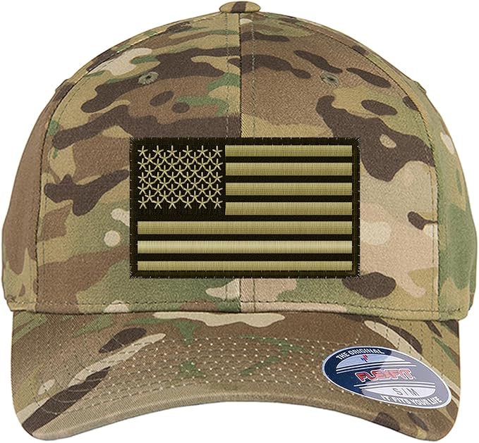 G&B American Flag Baseball Cap, 6277 Flex Fitted, Blackout Design, Patriotic US Flag Hat for Men and Women
