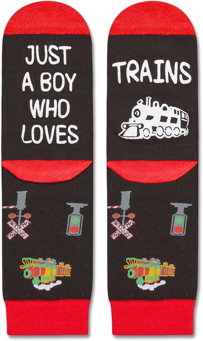 HAPPYPOP Train Tractor Gifts For Boys - Funny Railroad Tractor Socks For Kids 7-12 Years Old