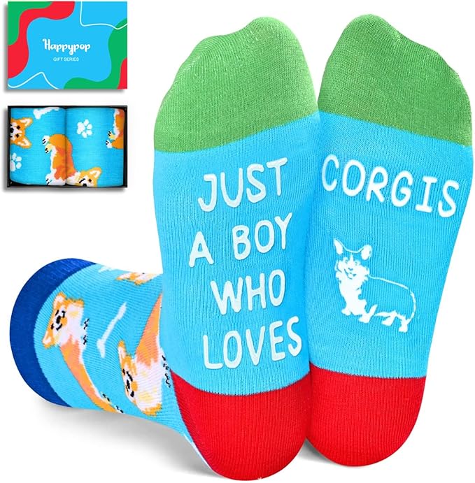 HAPPYPOP Funny Socks for Kids Boys - Sloth Monkey Gifts for 7-9 Years Old, Novelty Cute Corgi Socks
