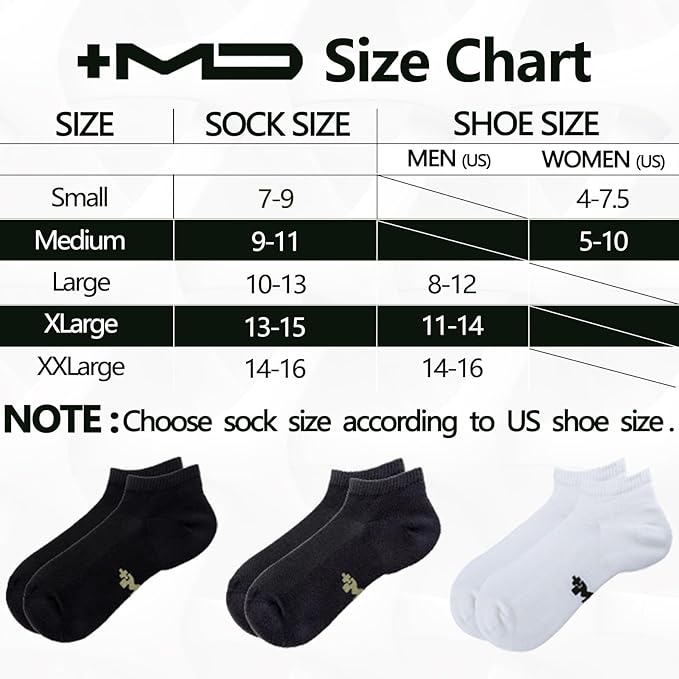 +MD 6 Pairs Ankle Socks for Women and Men, Bamboo Viscose Smell Control Cushioned Sole Casual Low Cut Socks