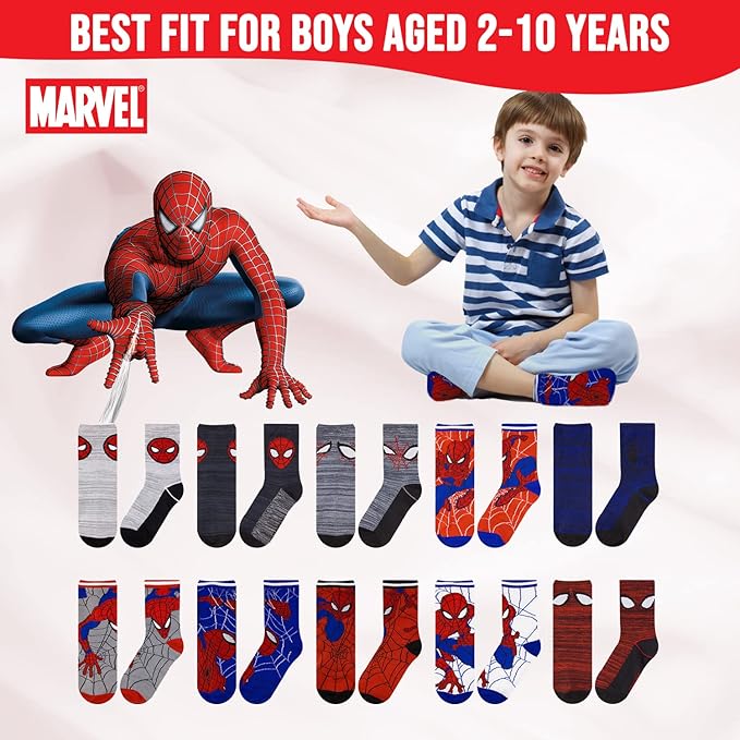 Marvel Spiderman Boys Socks - 10-Pack Decorative Toddler Socks with Amazing Legends Design