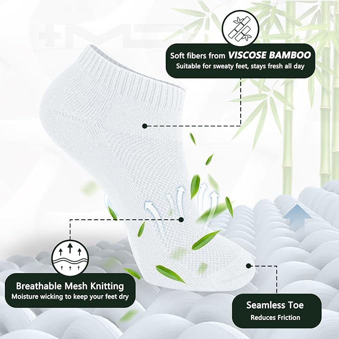+MD 6 Pairs Ankle Socks for Women and Men, Bamboo Viscose Smell Control Cushioned Sole Casual Low Cut Socks