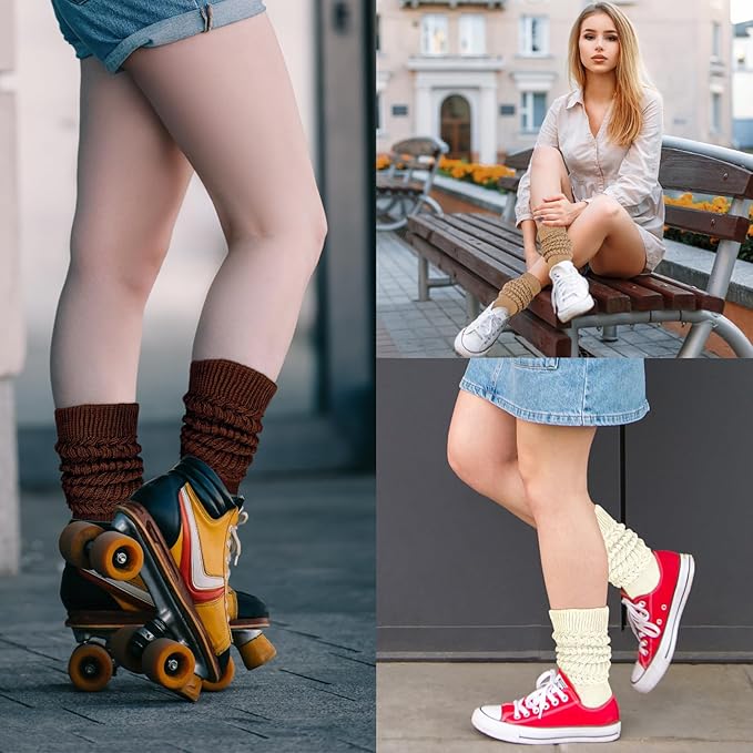 8 Pairs Women Slouch Socks Soft Extra Long Boot Sock Thick Cotton Knee High Scrunch Socks for Women