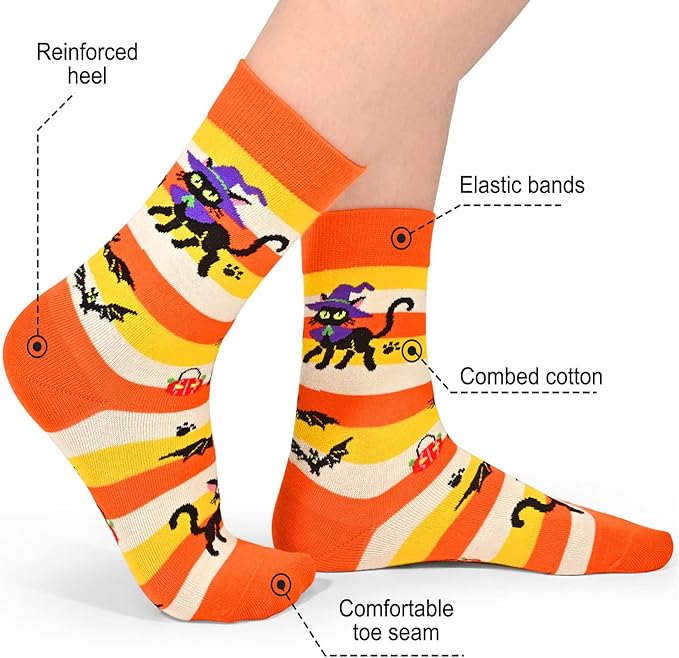 Kids Boys Girls Crew Socks 4-6 Pack + Gift Box, Novelty Funky Colorful Toddler Calf Socks for Teens