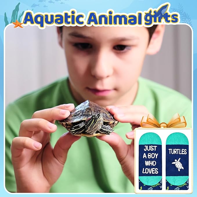 HAPPYPOP Turtle Shark Gifts for Teen Boys - Ocean Animal Lover Gifts for Adult, Tortoise Socks Kids 4-18 Years