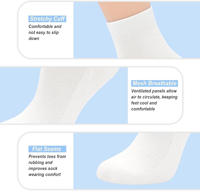 SERISIMPLE Women Thin Viscose Bamboo Above Ankle Sock Breathable Lightweight Classic Crew Casual Mesh Socks 5 Pairs