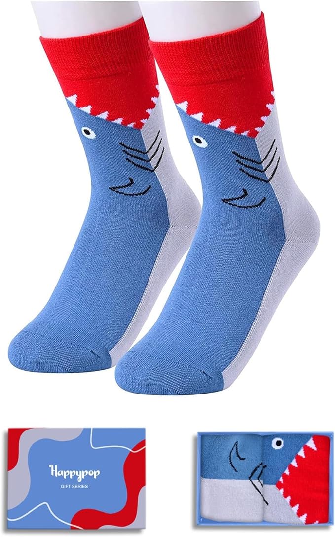 HAPPYPOP Animal Lover Gifts for Boys Girls - Funny Socks for Kids, Silly Shark Socks 4-12 Years
