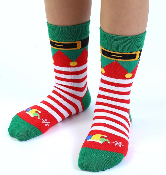 6 Pack Christmas Socks for Boys Girls + Gift Box, Kids Novelty Xmas Crew Stocking
