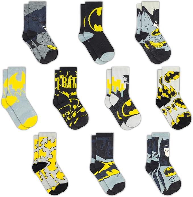 DC Comics Boys Socks - 10-Pack Toddler Socks with Batman, Superman, Wonder Woman & Flash