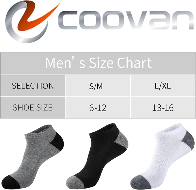 COOVAN 10 Pairs Mens Cushion Ankle Socks Men 10 Pack Low Cut Comfort Breathable Casual Socks
