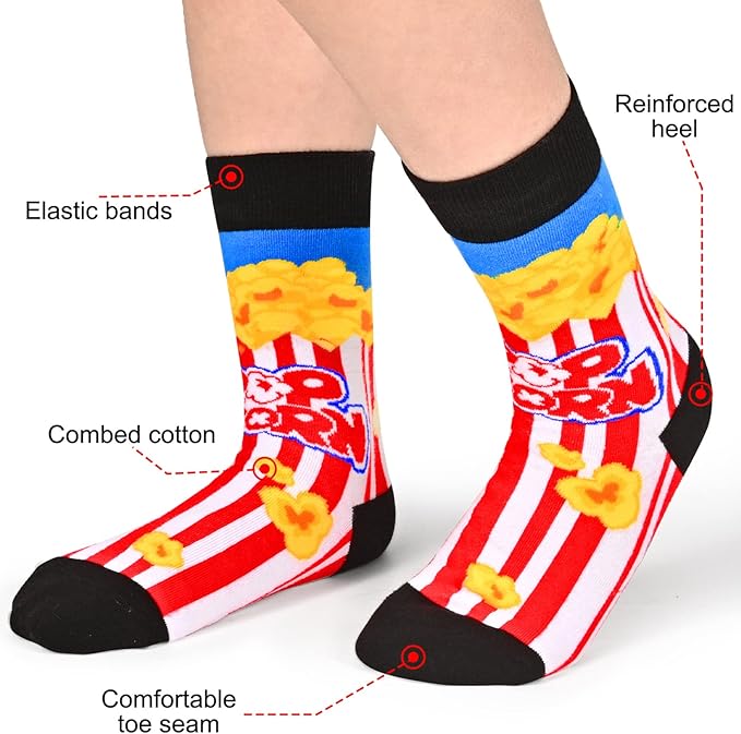 Kids Boys Girls Crew Socks 4-6 Pack + Gift Box, Novelty Funky Colorful Toddler Calf Socks for Teens