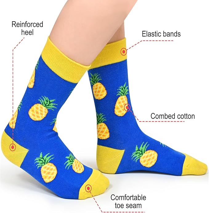 Kids Boys Girls Crew Socks 4-6 Pack + Gift Box, Novelty Funky Colorful Toddler Calf Socks for Teens