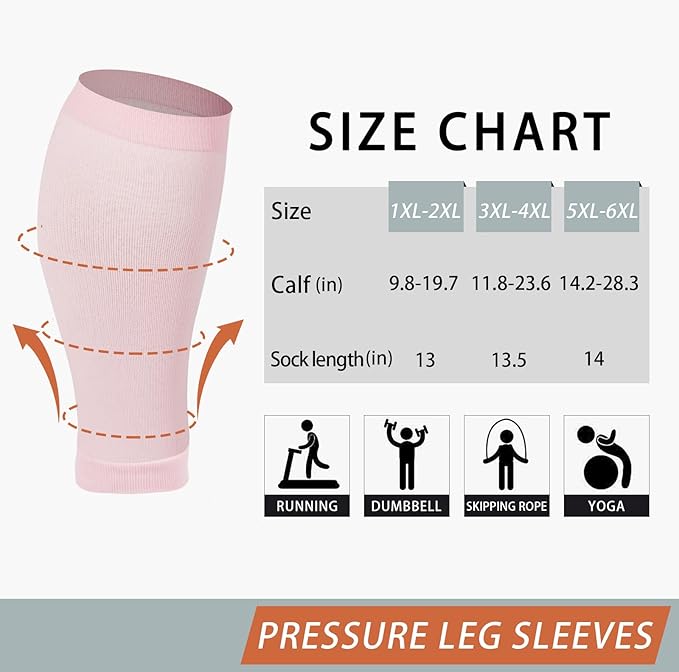 Plus Size Compression Leg Sleeves for Women& Men 15-20mmHg Wide Calf Knee High Leg Sleeves