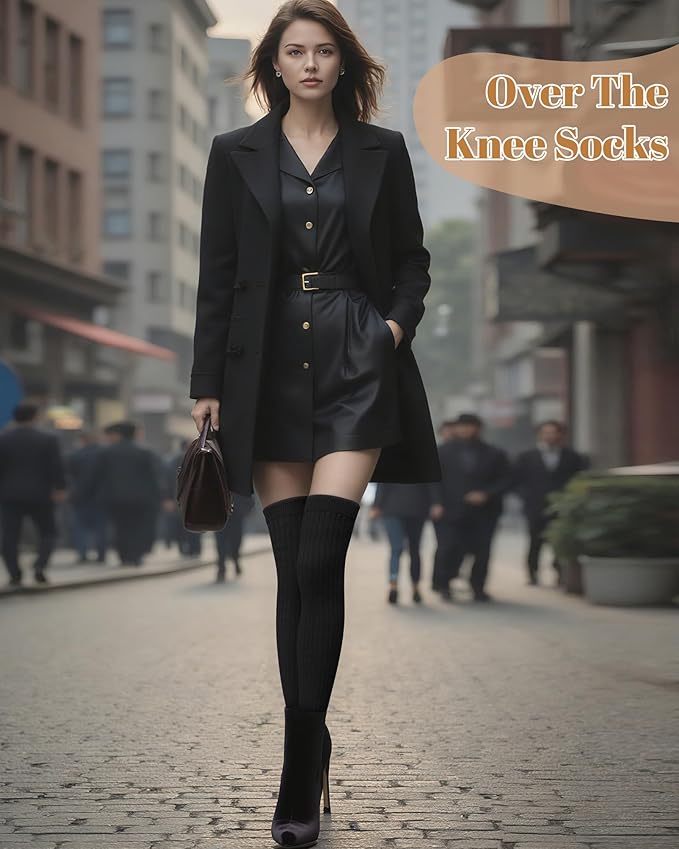 Womens Thigh High Socks Extra Long Knit Over Knee Stockings Winter Warm Thick Scrunch Slouch Soft Tall Leg Warmers