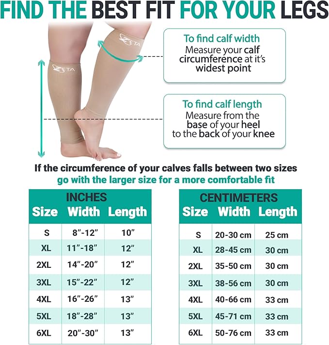 Zeta Wear Plus Size Calf Compression Sleeves 15-19 mmHg Support for Men & Women Wide Calves, Swelling, Varicose Veins, Travel
