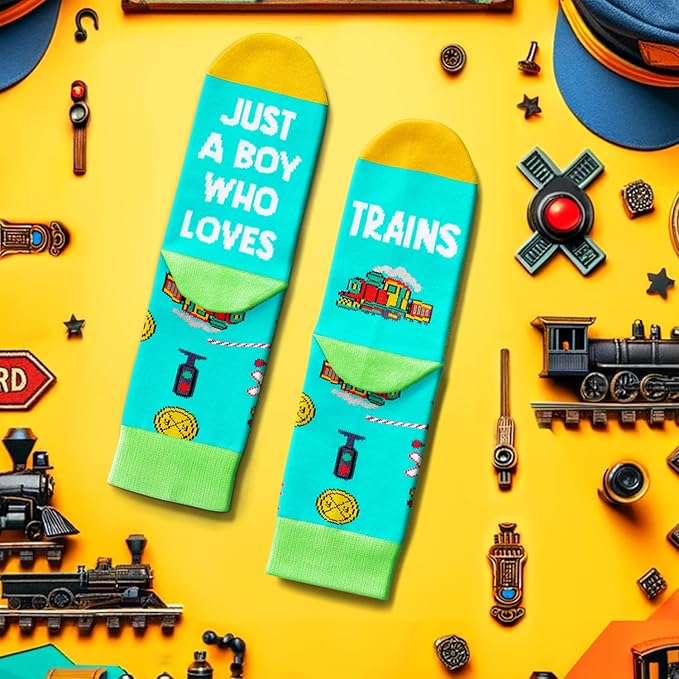 HAPPYPOP Train Tractor Gifts For Boys - Funny Railroad Tractor Socks For Kids 7-12 Years Old