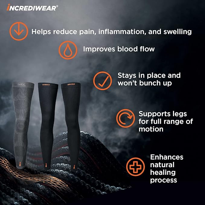 Incrediwear Leg Sleeve 2pk – Full Length Long Leg Sleeve for Leg Pain Relief & Muscle Recovery, Helps Reduce Swelling & Inflammation, Promotes Circulation, Leg Sleeves for Men & Women (Red, Medium)