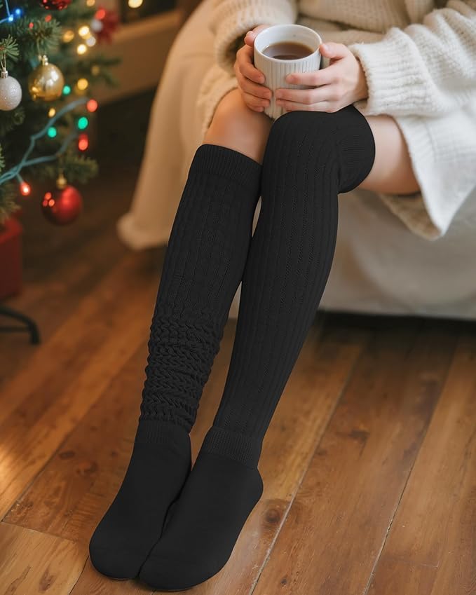 Womens Thigh High Socks Extra Long Knit Over Knee Stockings Winter Warm Thick Scrunch Slouch Soft Tall Leg Warmers
