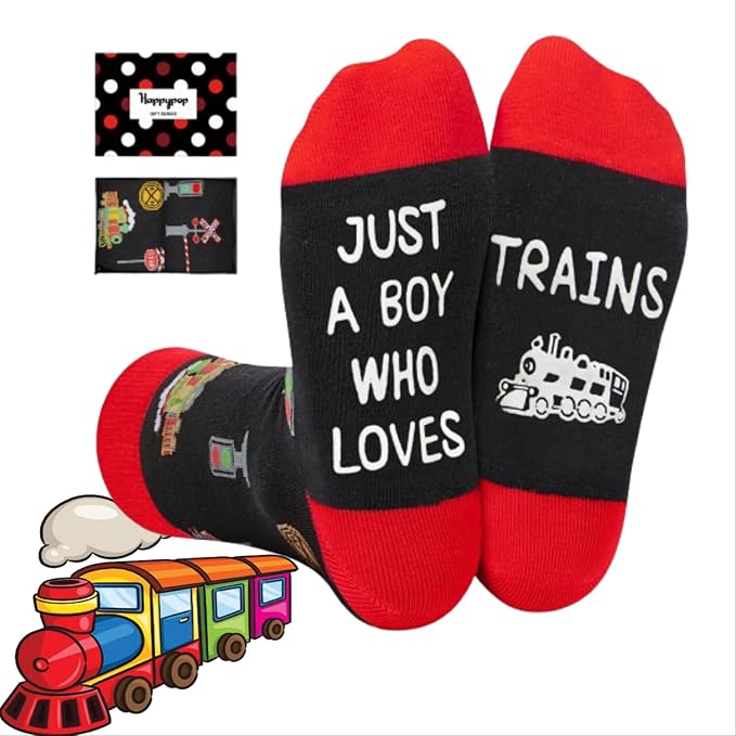 HAPPYPOP Train Tractor Gifts For Boys - Funny Railroad Tractor Socks For Kids 7-12 Years Old