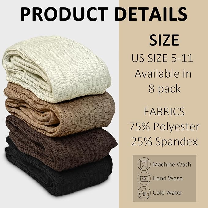 8 Pairs Women Slouch Socks Soft Extra Long Boot Sock Thick Cotton Knee High Scrunch Socks for Women