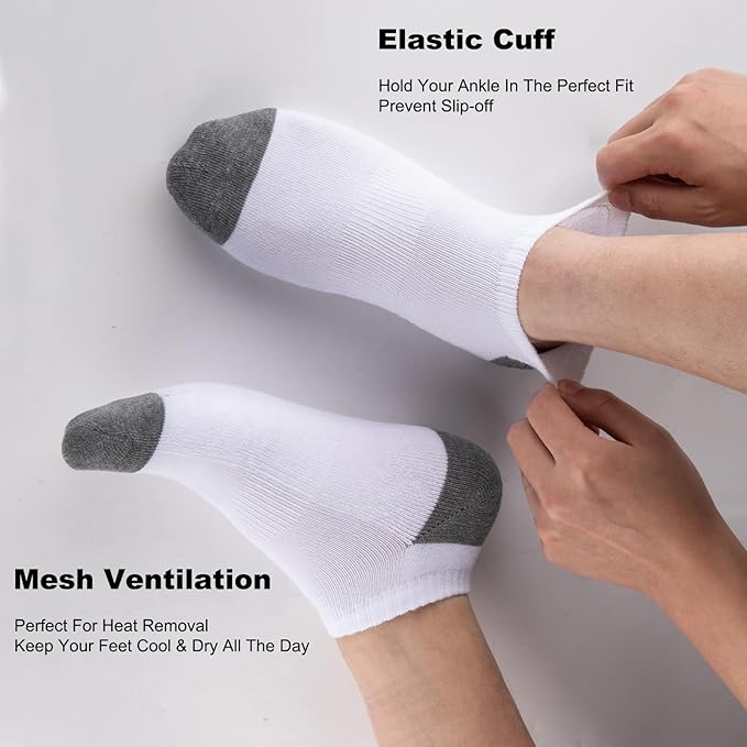 COOVAN 10 Pairs Mens Cushion Ankle Socks Men 10 Pack Low Cut Comfort Breathable Casual Socks