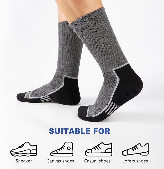 COOPLUS Mens Cotton Cushioned Crew Socks Athletic Running Moisture Wicking Performance Work Boot Socks for Men 6 Pairs
