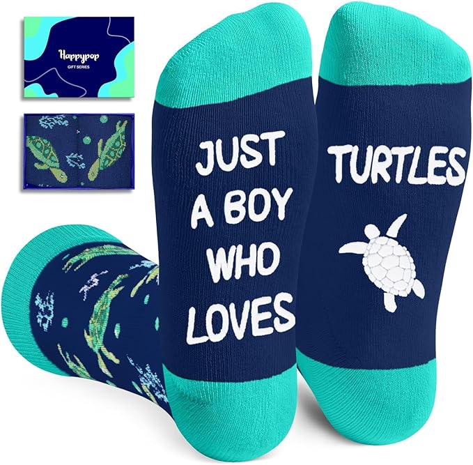 HAPPYPOP Turtle Shark Gifts for Teen Boys - Ocean Animal Lover Gifts for Adult, Tortoise Socks Kids 4-18 Years