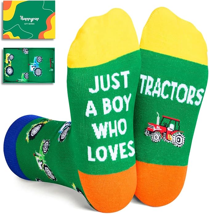 HAPPYPOP Train Tractor Gifts For Boys - Funny Railroad Tractor Socks For Kids 7-12 Years Old