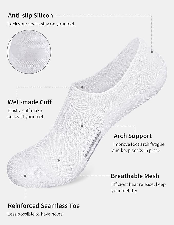 Airacker No Show Socks Womens Athletic Cushioned Low Cut Sports Running Ankle Socks for Women 6 Pairs