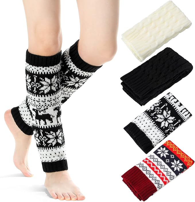 SATINIOR 4 Pairs Cable Knit Leg Warmers Women Winter Knitted Crochet Knee Boot Stockings Cuffs Long Legging Socks