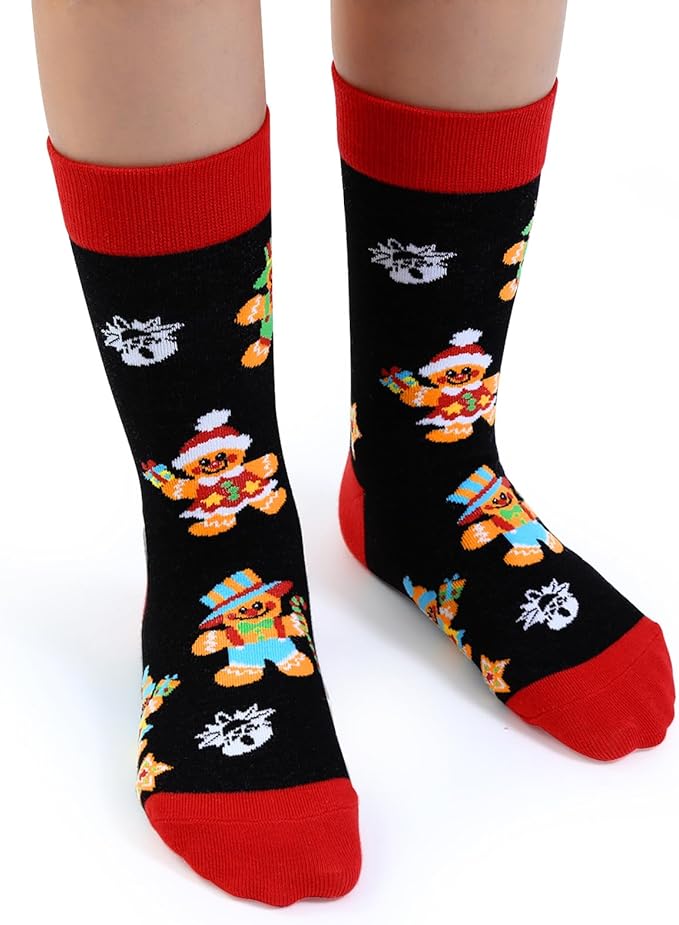 6 Pack Christmas Socks for Boys Girls + Gift Box, Kids Novelty Xmas Crew Stocking