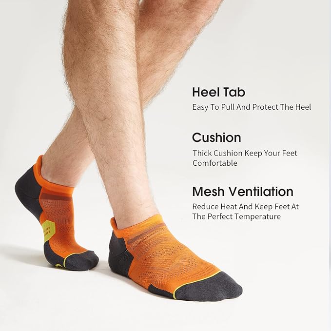 CS CELERSPORT 6 Pack Men's Running Ankle Socks with Cushion, Low Cut Athletic Tab Socks