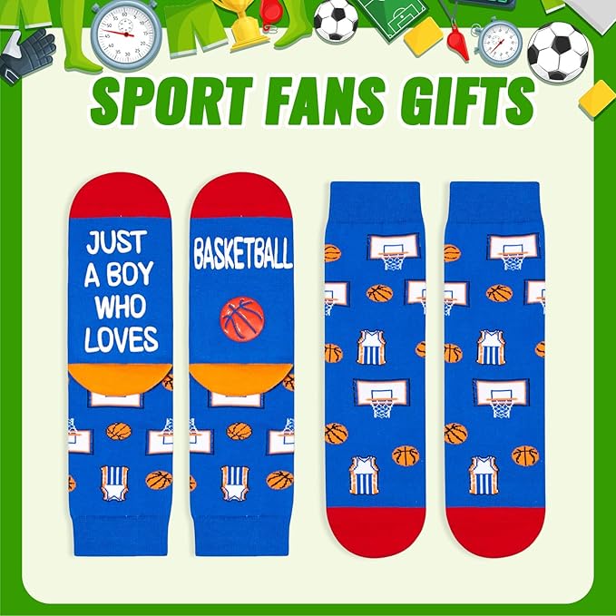 HAPPYPOP Sports Gifts for Kids - Boys Basketball Tennis Hockey Baseball Soccer Socks