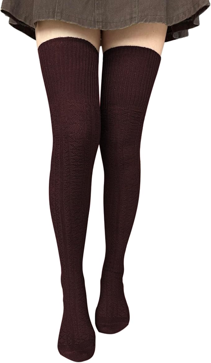 Bestjybt Women Thigh High Socks Cotton Cable Knit Over the Knee Boot Stockings Long Warm leg Warmers