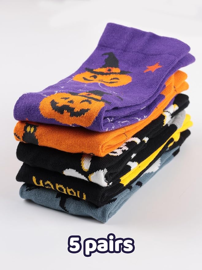 COTTON DAY Kids Boys Crew Dress Socks Bright Colorful Pattern Design Halloween Christmas Shark Camo