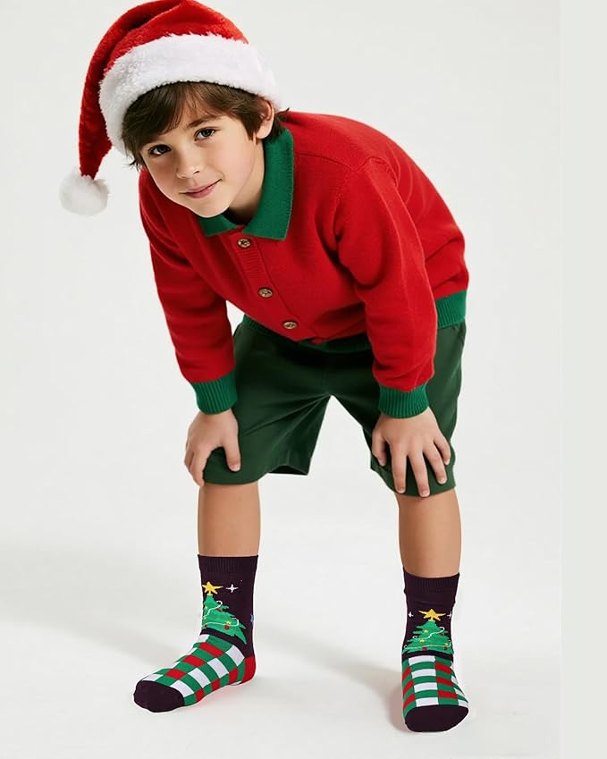 COTTON DAY Kids Boys Crew Dress Socks Bright Colorful Pattern Design Halloween Christmas Shark Camo