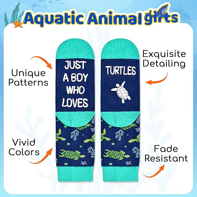 HAPPYPOP Turtle Shark Gifts for Teen Boys - Ocean Animal Lover Gifts for Adult, Tortoise Socks Kids 4-18 Years