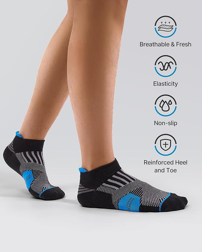 Mens Low Cut Ankle Socks, Moisture Wicking Cotton Casual Short Socks, Breathable ＆ Comfy, 6 Pairs