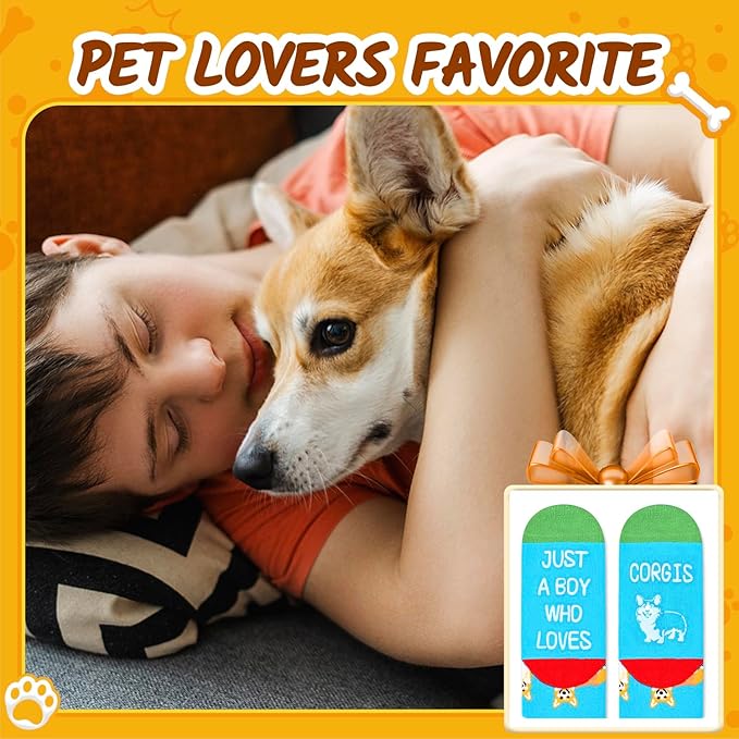 HAPPYPOP Funny Socks for Kids Boys - Sloth Monkey Gifts for 7-9 Years Old, Novelty Cute Corgi Socks